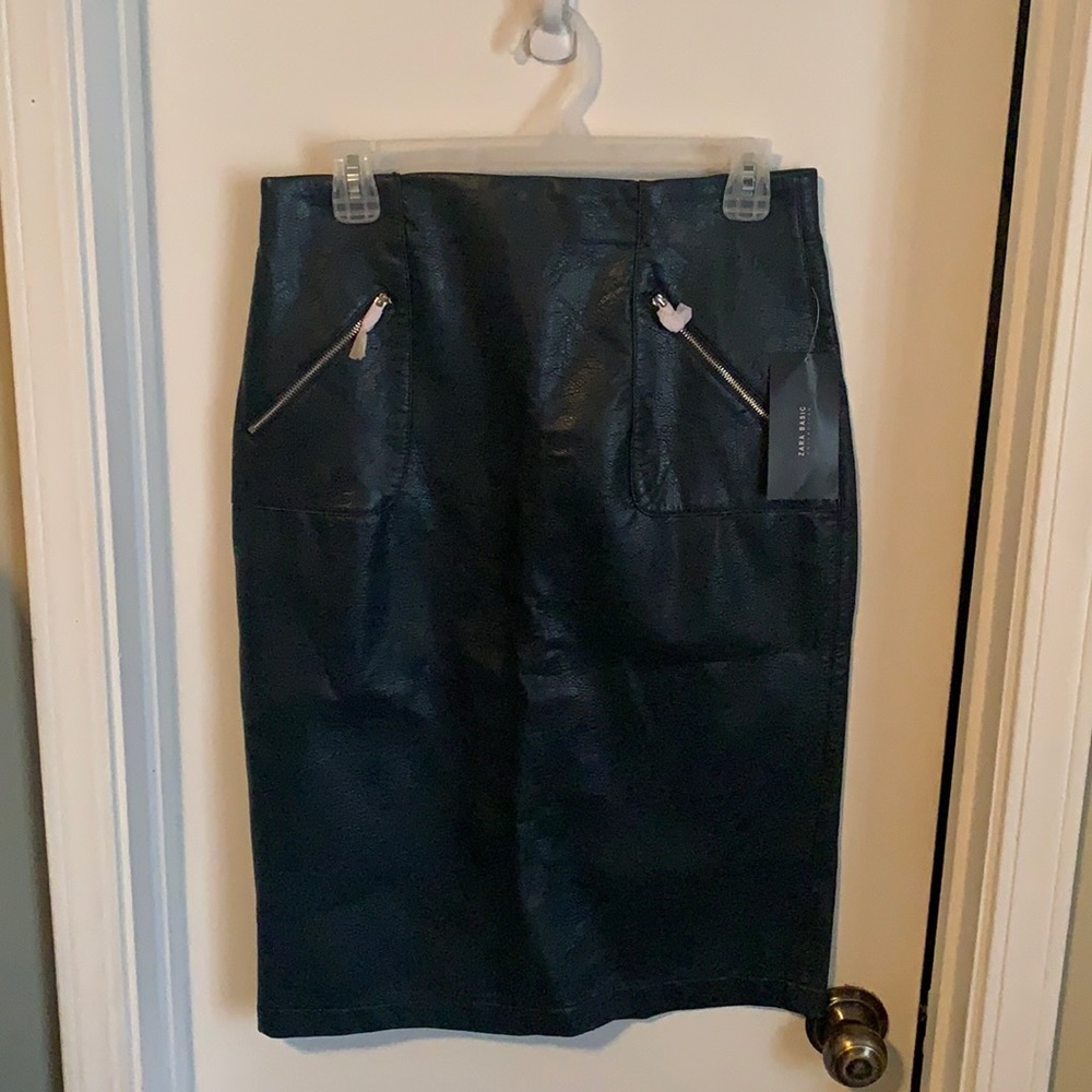 Teal Faux Leather Skirt.